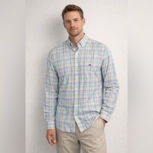 Vineyard Vines Slim Fit Tucker Shirt Medium Pastel Plaid 100%‎ Cotton